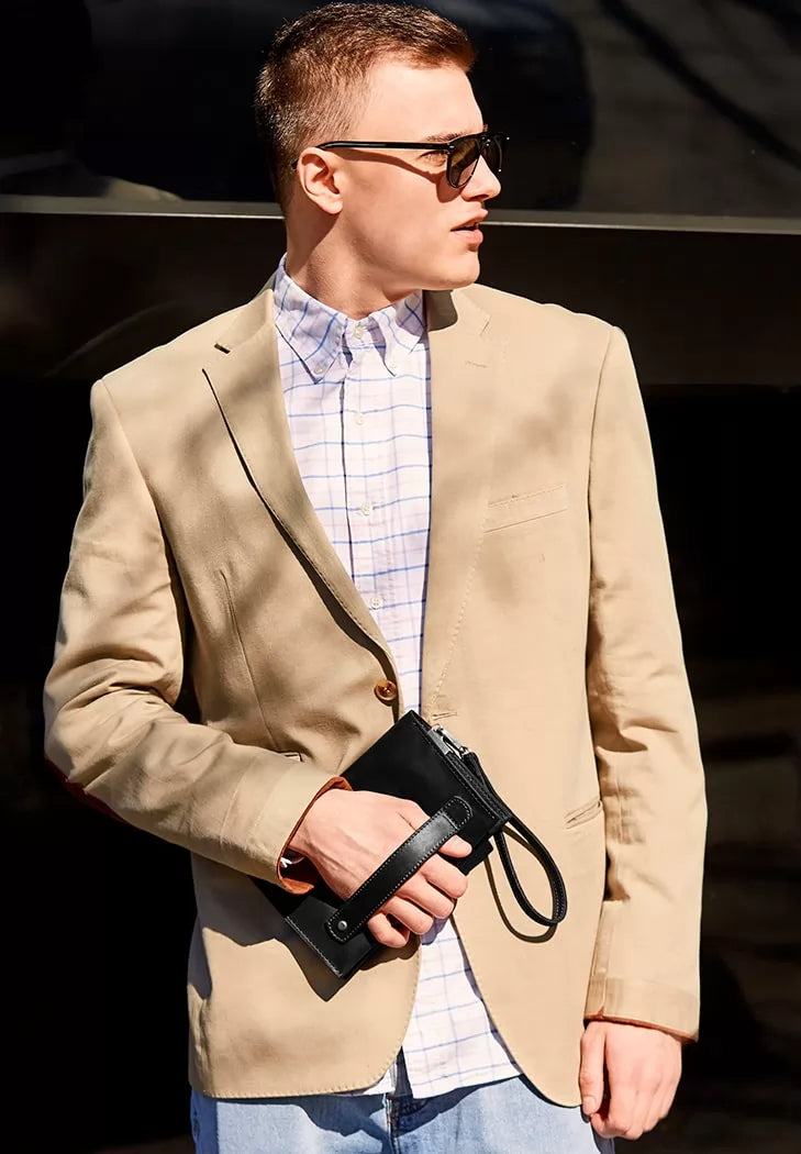 Leather men's clutch bag 3.0 black Crazy Horse - BN-KLATCH-3-g-kr