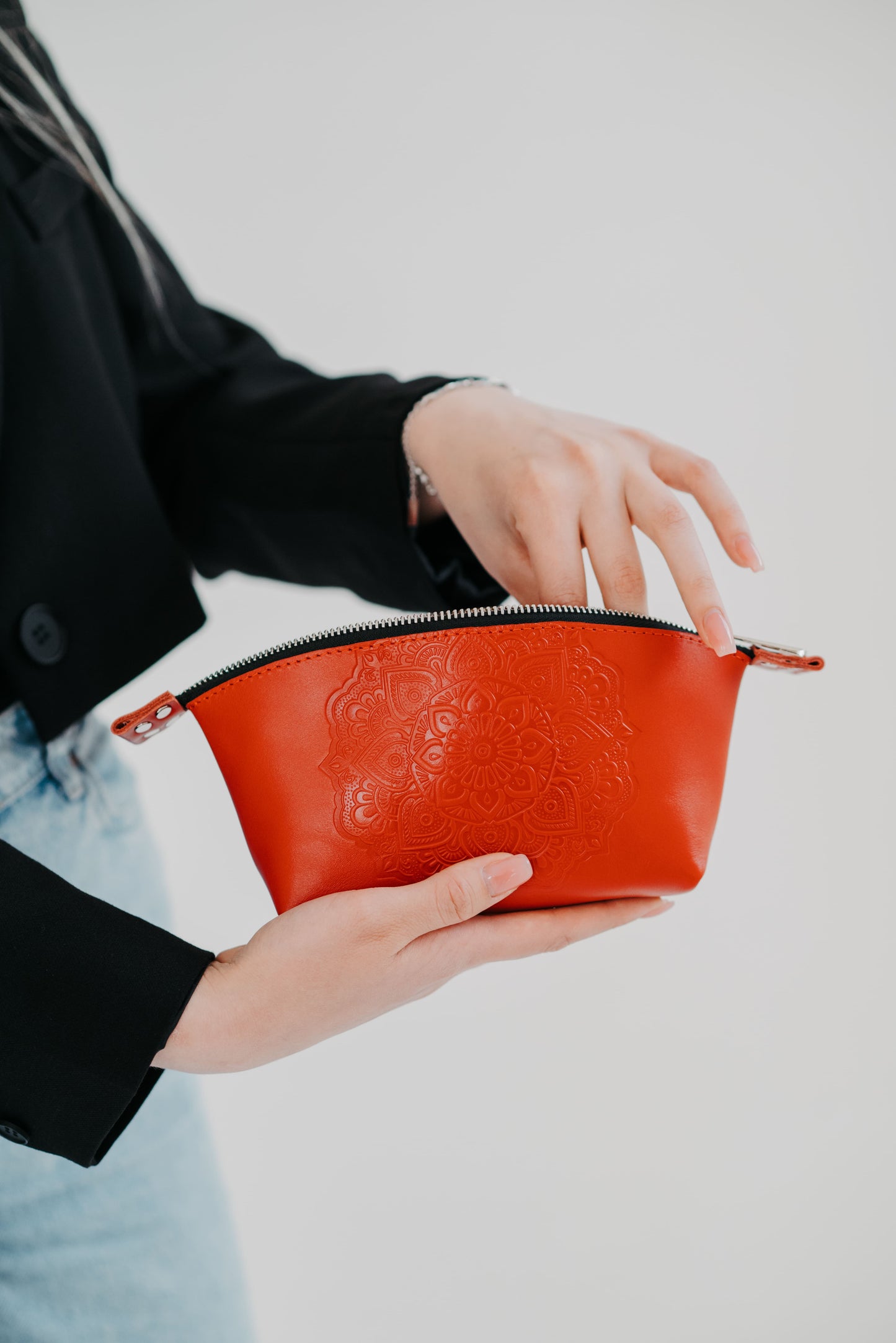 Floral leather cosmetic bag - model “Base”
