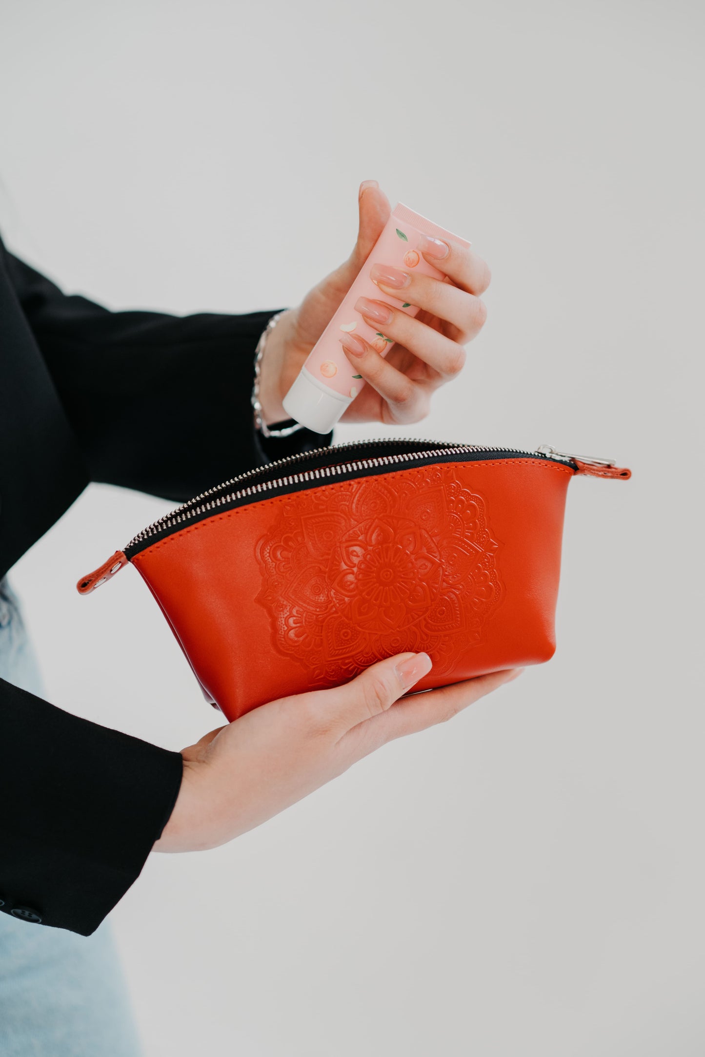 Floral leather cosmetic bag - model “Base”