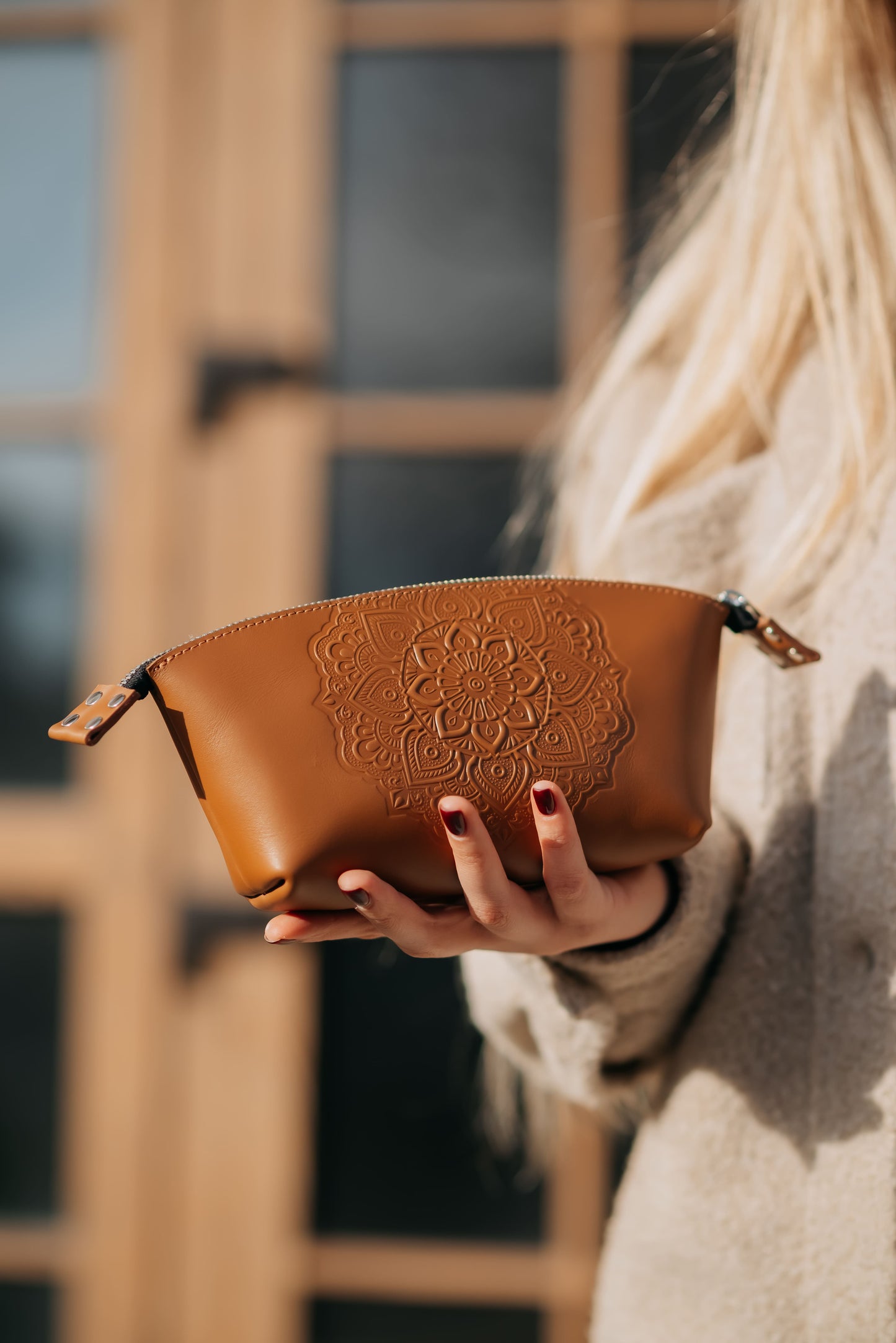 Floral leather cosmetic bag - model “Base”