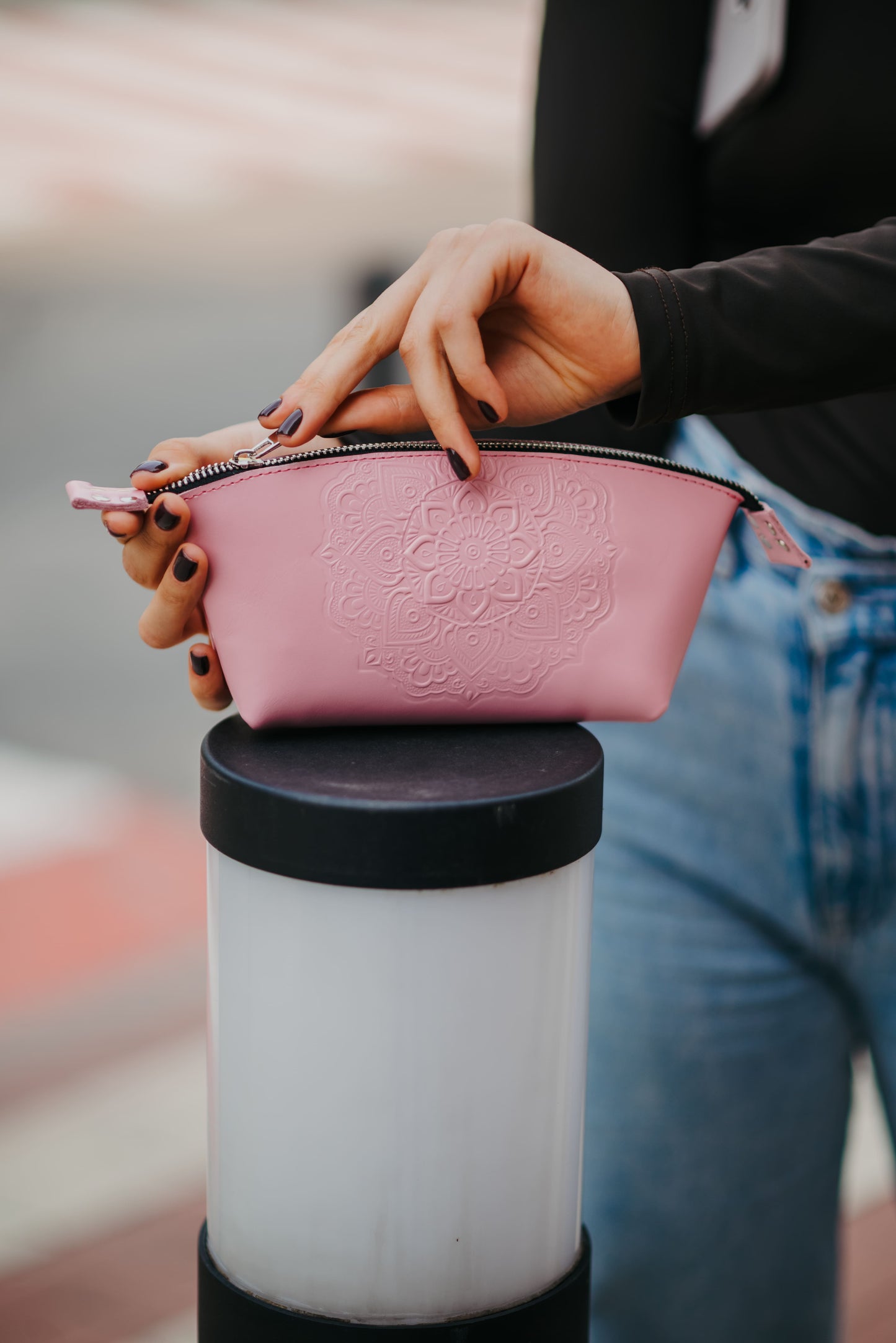 Floral leather cosmetic bag - model “Base”