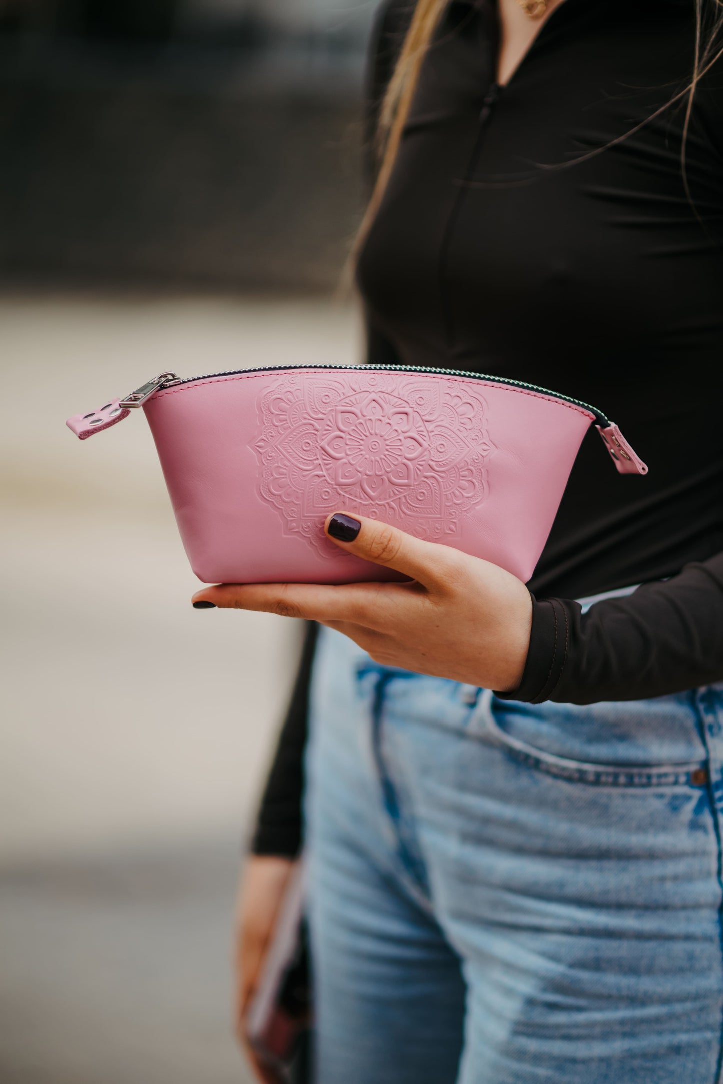 Floral leather cosmetic bag - model “Base”
