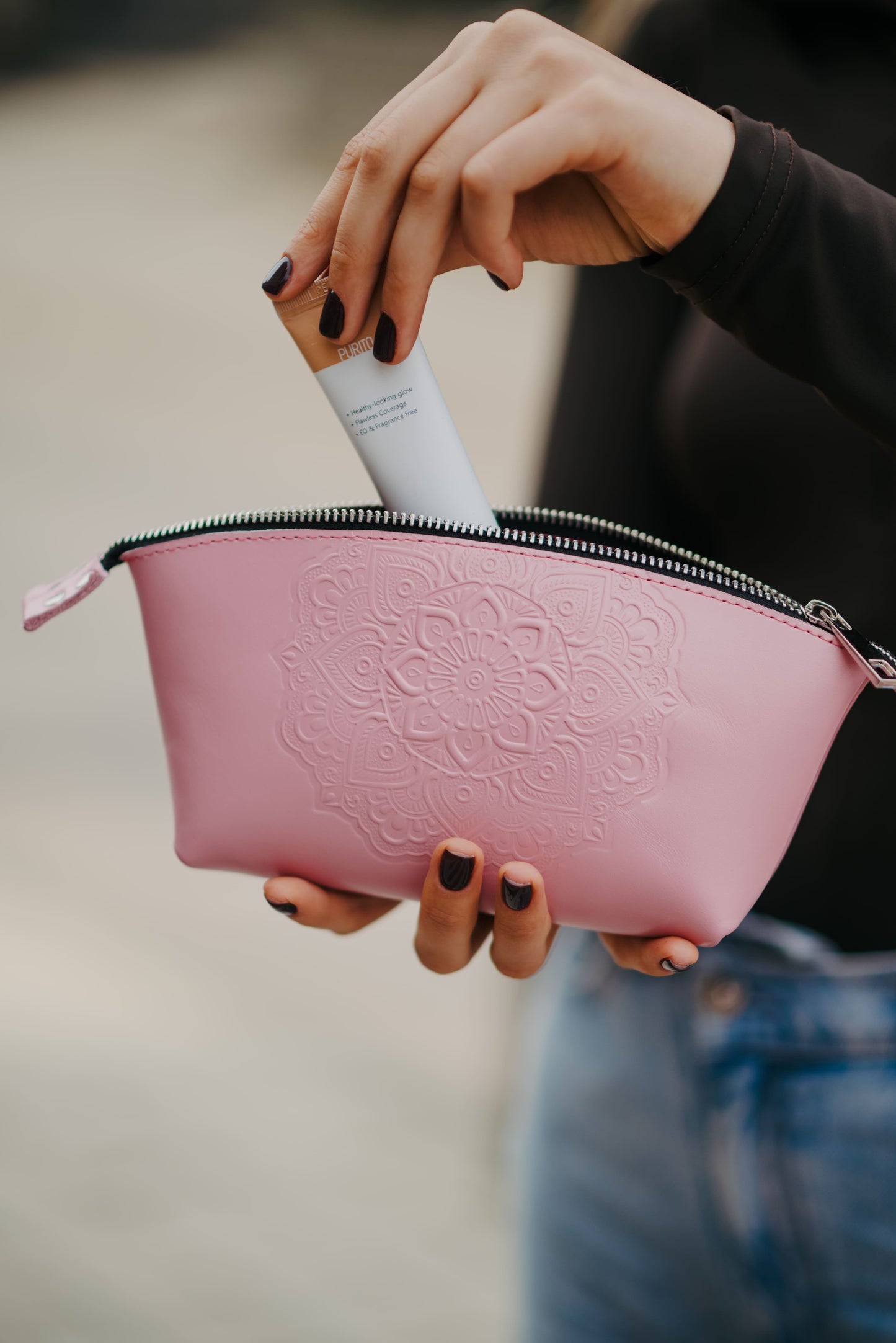 Floral leather cosmetic bag - model “Base”