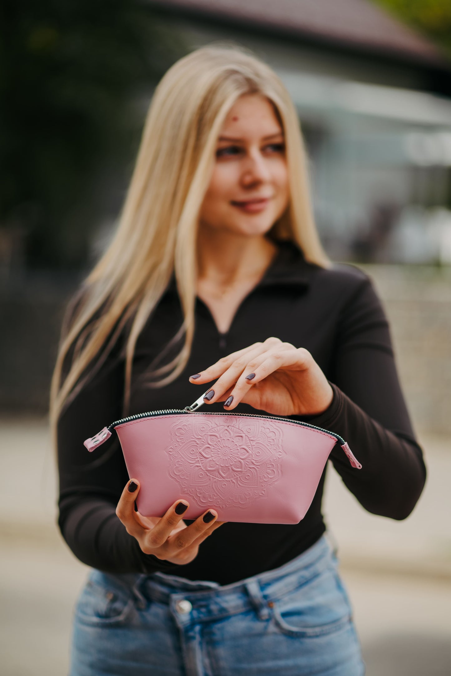 Floral leather cosmetic bag - model “Base”