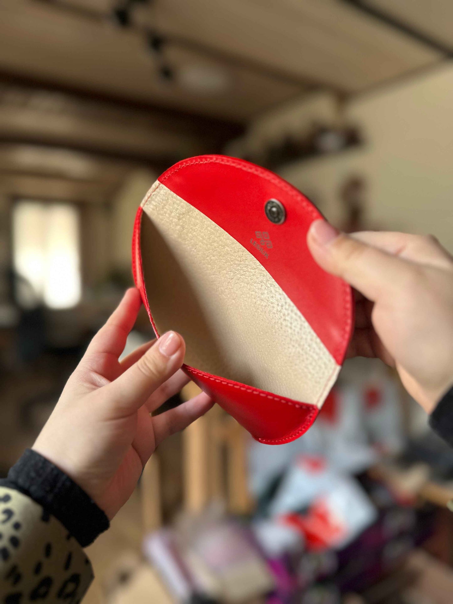 Leather case for glasses with floral embossing