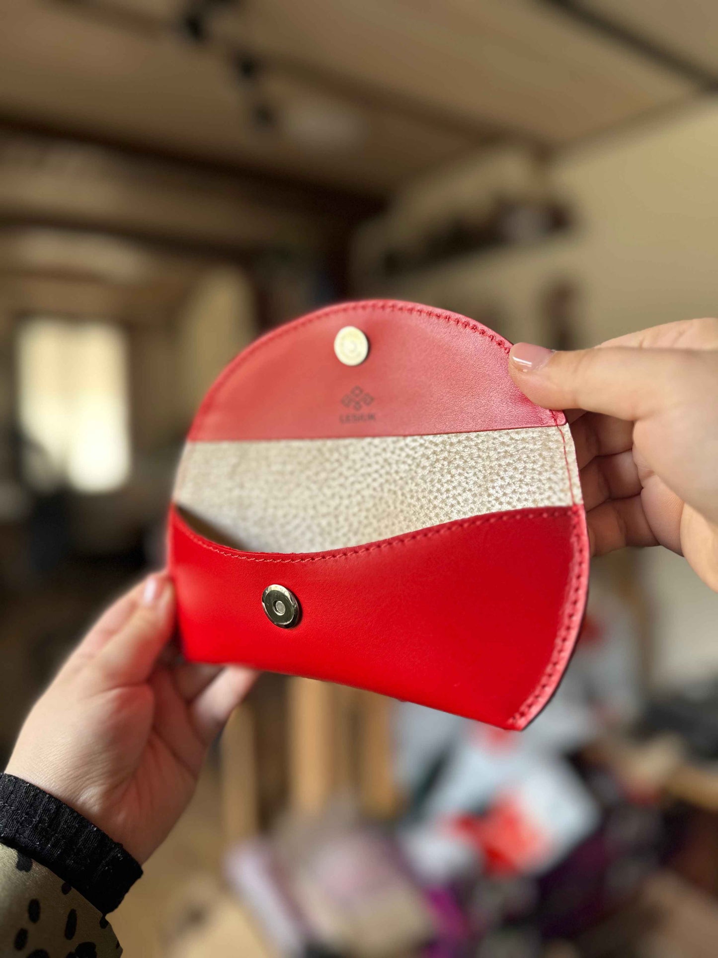 Leather case for glasses with floral embossing