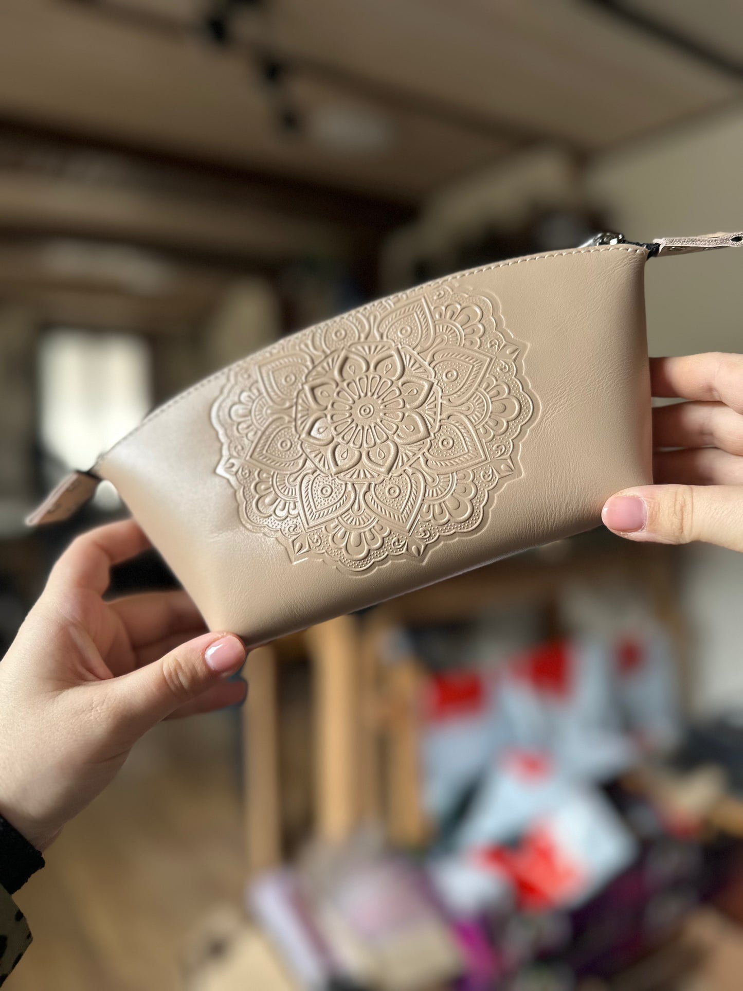 Floral leather cosmetic bag - model “Base”