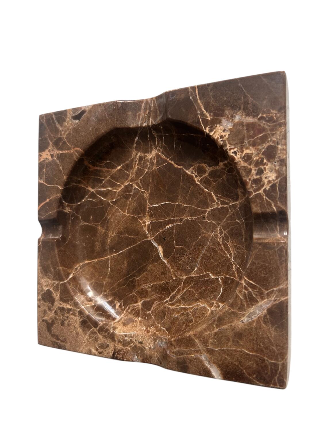 Square brown marble ashtray