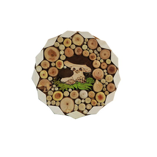 Decorative Wooden Stand with Mushroom Design