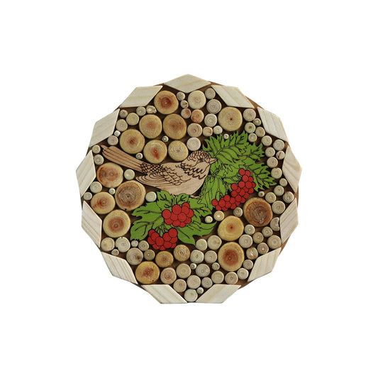 Decorative Wooden Stand with Bird and Rowan Berry Design