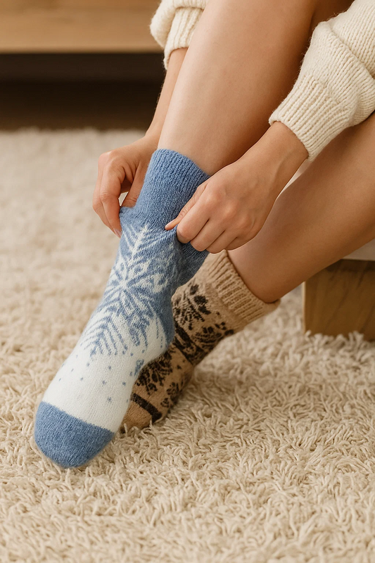 Winter Socks with Snowflakes and Norwegian Patterns