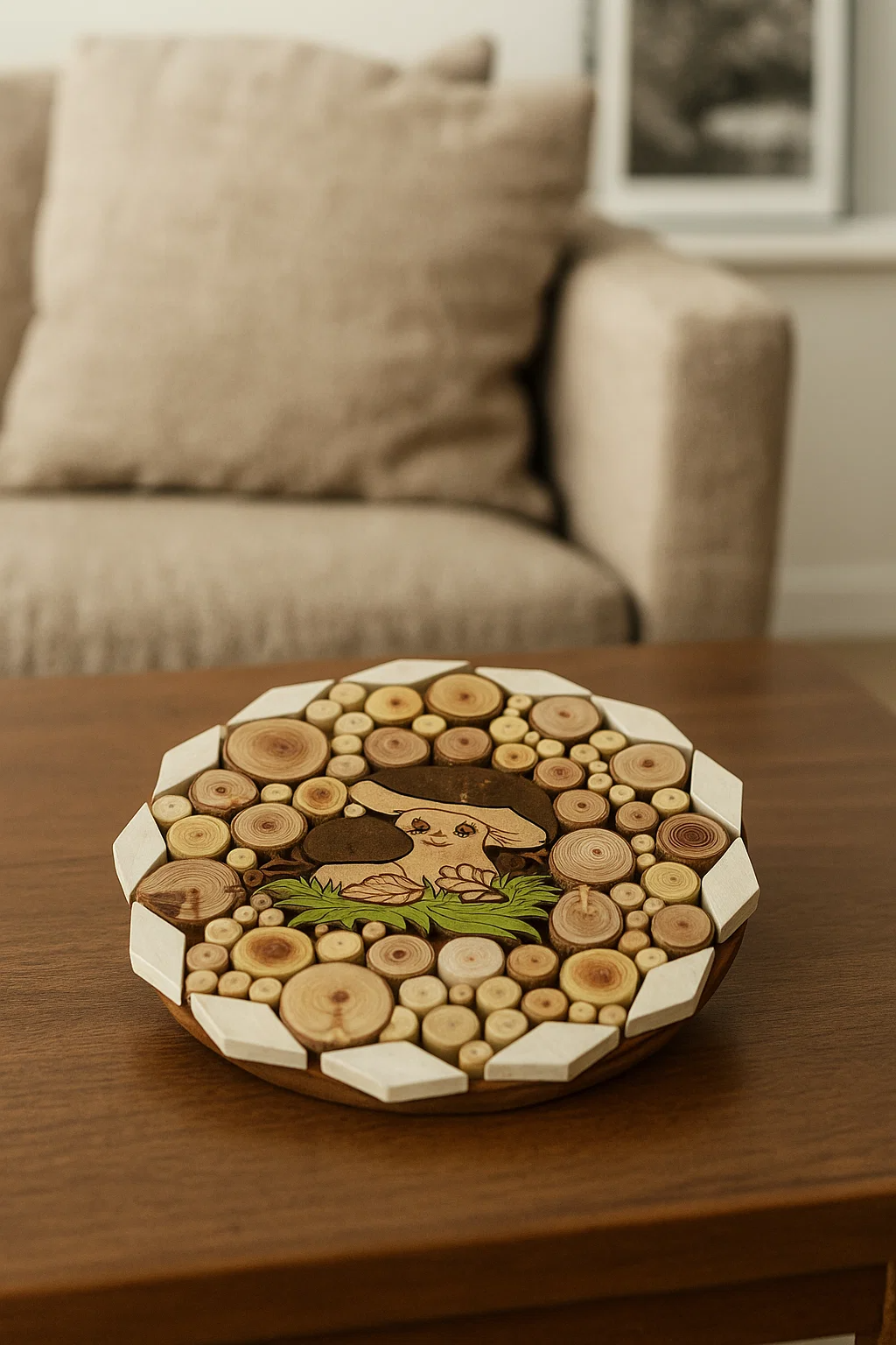 Decorative Wooden Stand with Mushroom Design