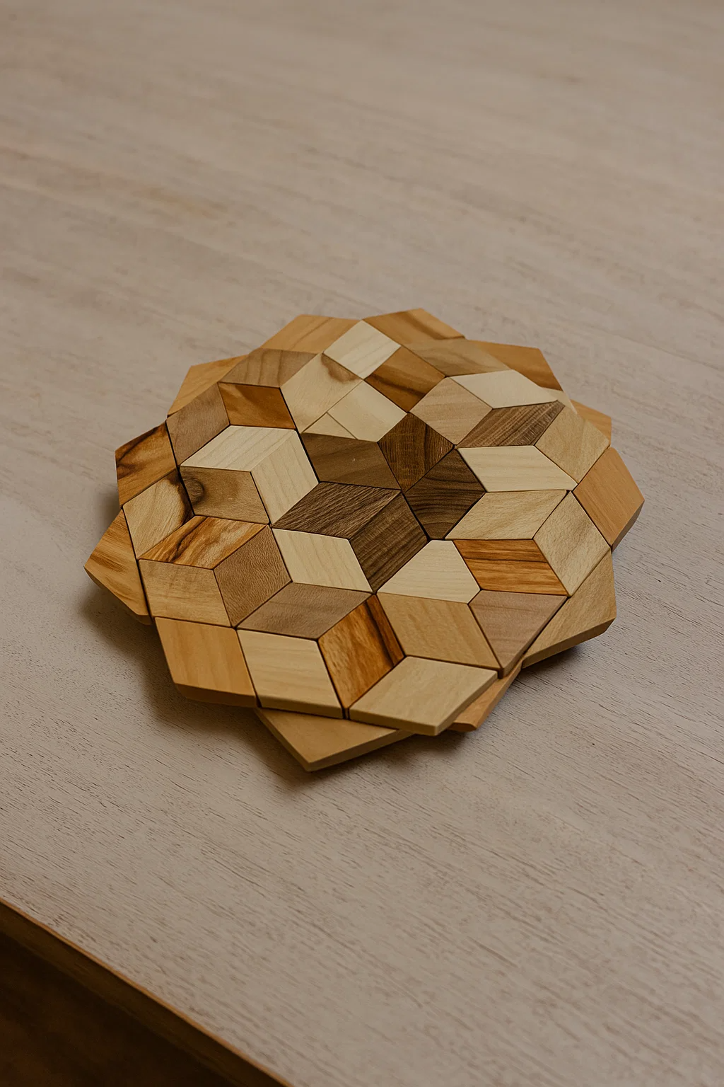 Decorative Wooden Stand with 3D "Cubes" Pattern