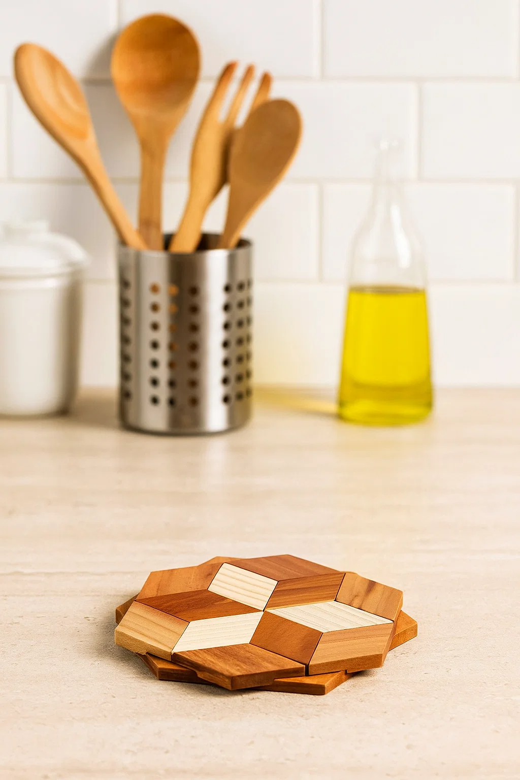 Decorative Wooden Stand with "Little Star" Geometric Pattern