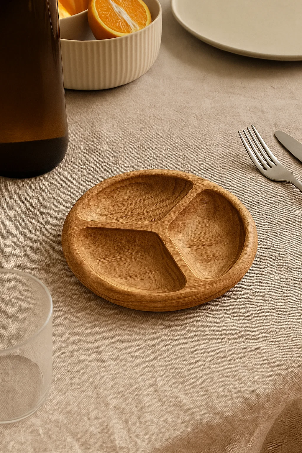 Round рlate for serving with three sections