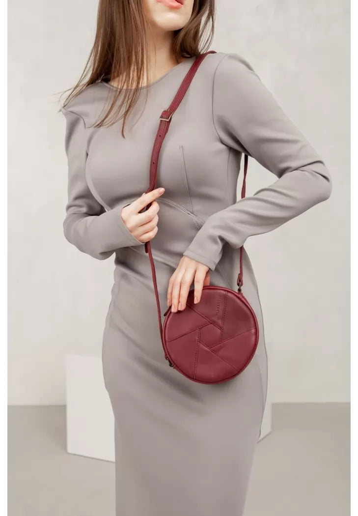 Leather round women's bag Bon Bon burgundy - BN-BAG-11-vin