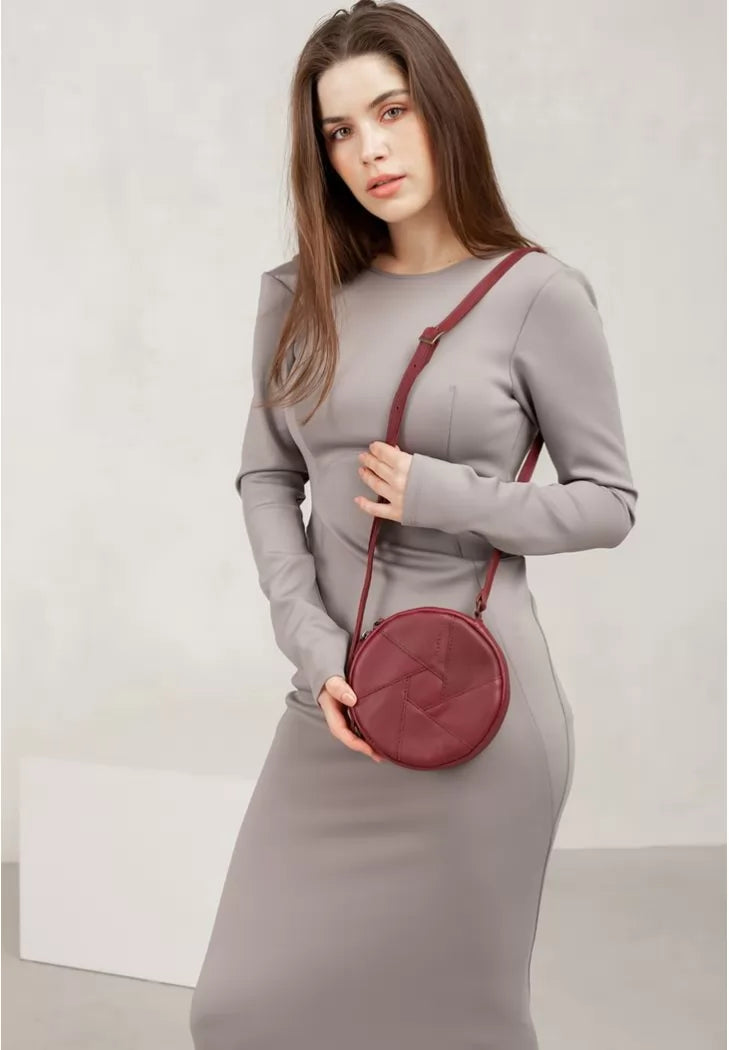 Leather round women's bag Bon Bon burgundy - BN-BAG-11-vin