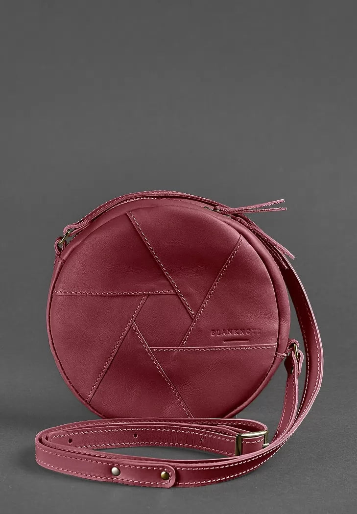 Leather round women's bag Bon Bon burgundy - BN-BAG-11-vin