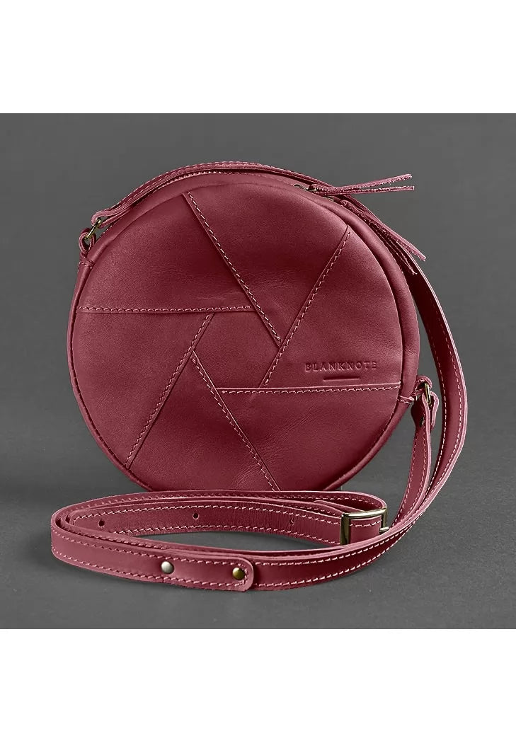 Leather round women's bag Bon Bon burgundy - BN-BAG-11-vin