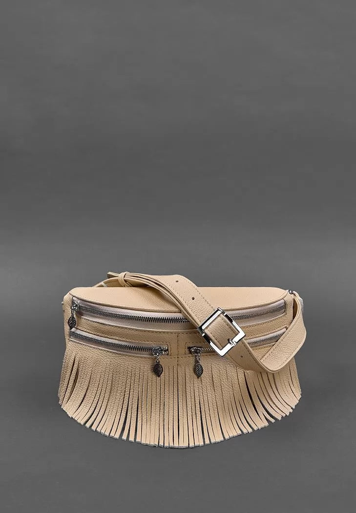 Leather women's Spirit belt bag light beige - BN-BAG-15-crem-brule