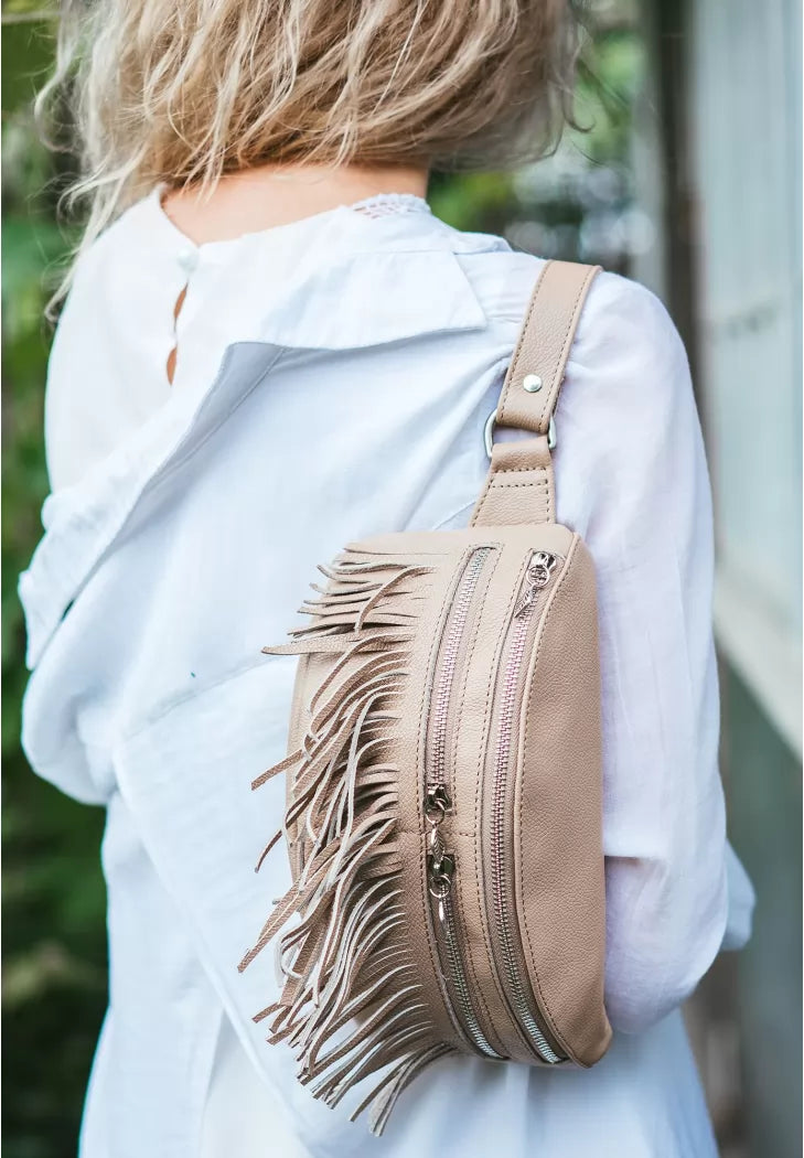 Leather women's Spirit belt bag light beige - BN-BAG-15-crem-brule