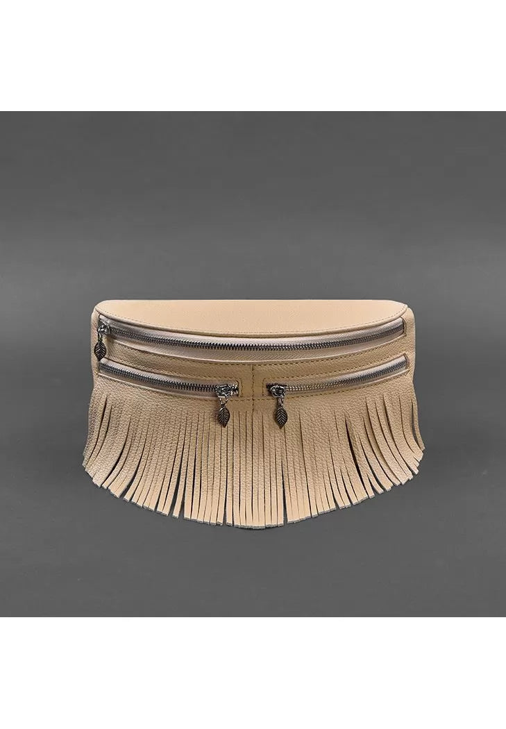 Leather women's Spirit belt bag light beige - BN-BAG-15-crem-brule