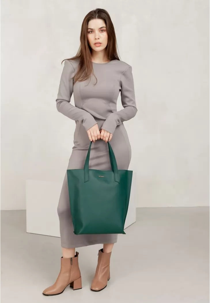 Leather women's shopper bag D.D. green - BN-BAG-17-malachite