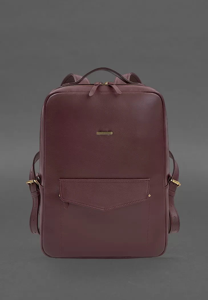 Leather city backpack with zip Cooper maxi burgundy - BN-BAG-19-1-vin