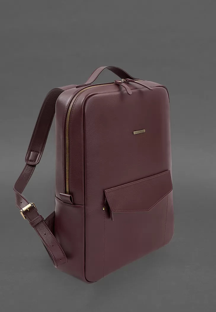 Leather city backpack with zip Cooper maxi burgundy - BN-BAG-19-1-vin