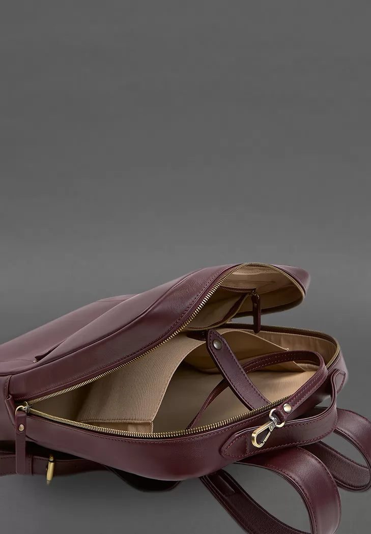 Leather city backpack with zip Cooper maxi burgundy - BN-BAG-19-1-vin