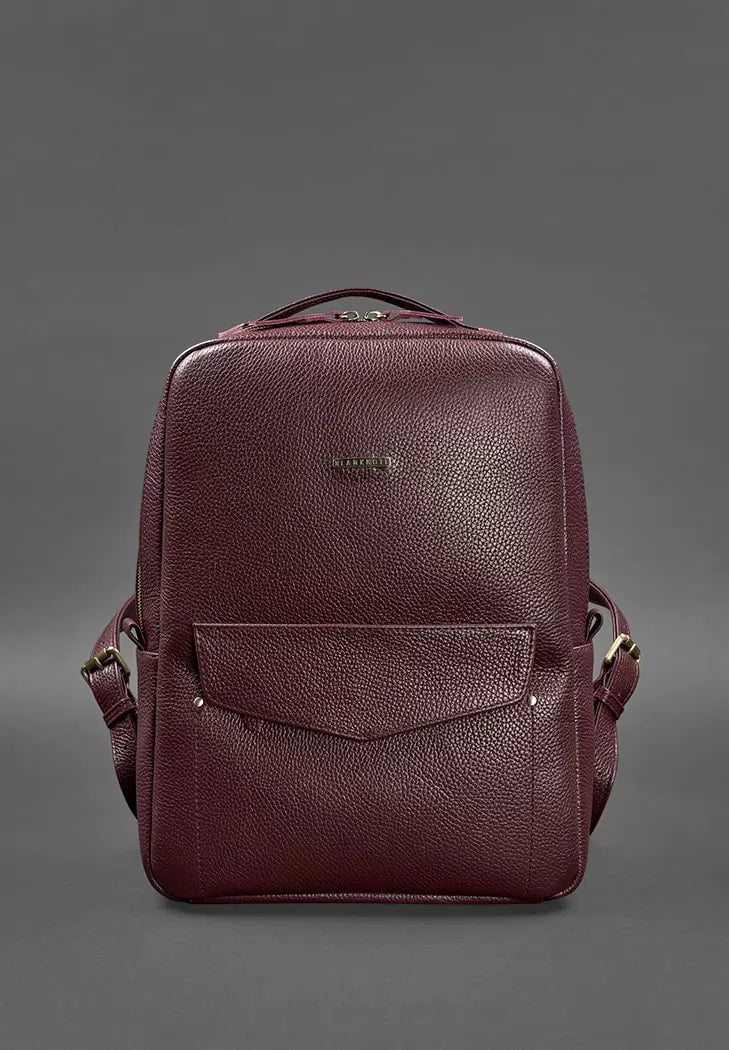 Leather women's city backpack with zipper Cooper marsala navy - BN-BAG-19-marsala