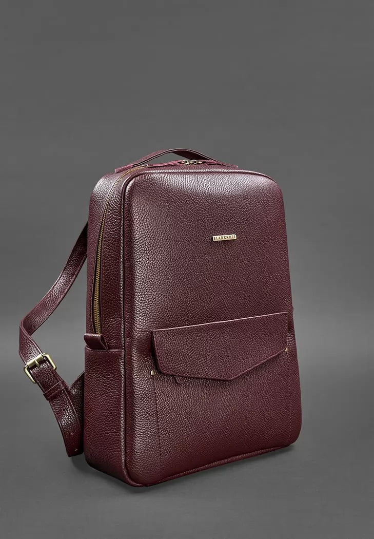 Leather women's city backpack with zipper Cooper marsala navy - BN-BAG-19-marsala