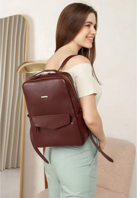 Leather city women's backpack with zip Cooper burgundy - BN-BAG-19-vin