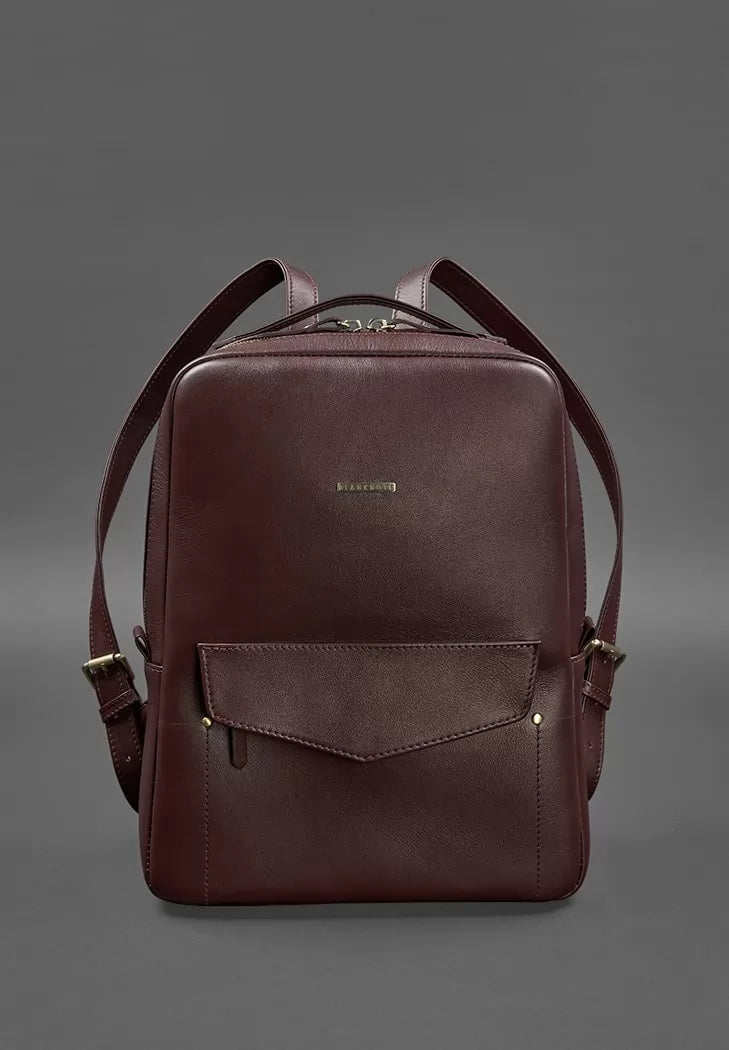 Leather city women's backpack with zip Cooper burgundy - BN-BAG-19-vin