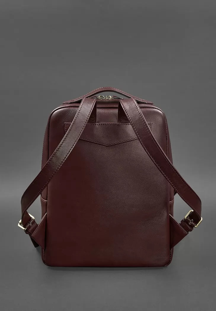 Leather city women's backpack with zip Cooper burgundy - BN-BAG-19-vin