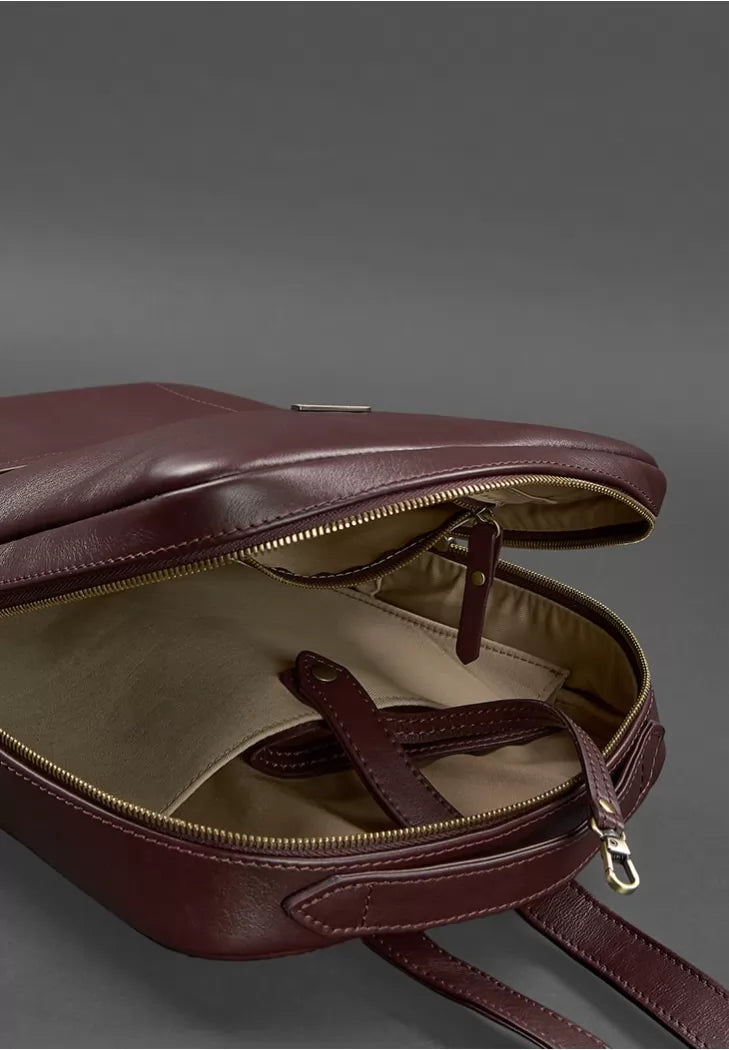 Leather city women's backpack with zip Cooper burgundy - BN-BAG-19-vin