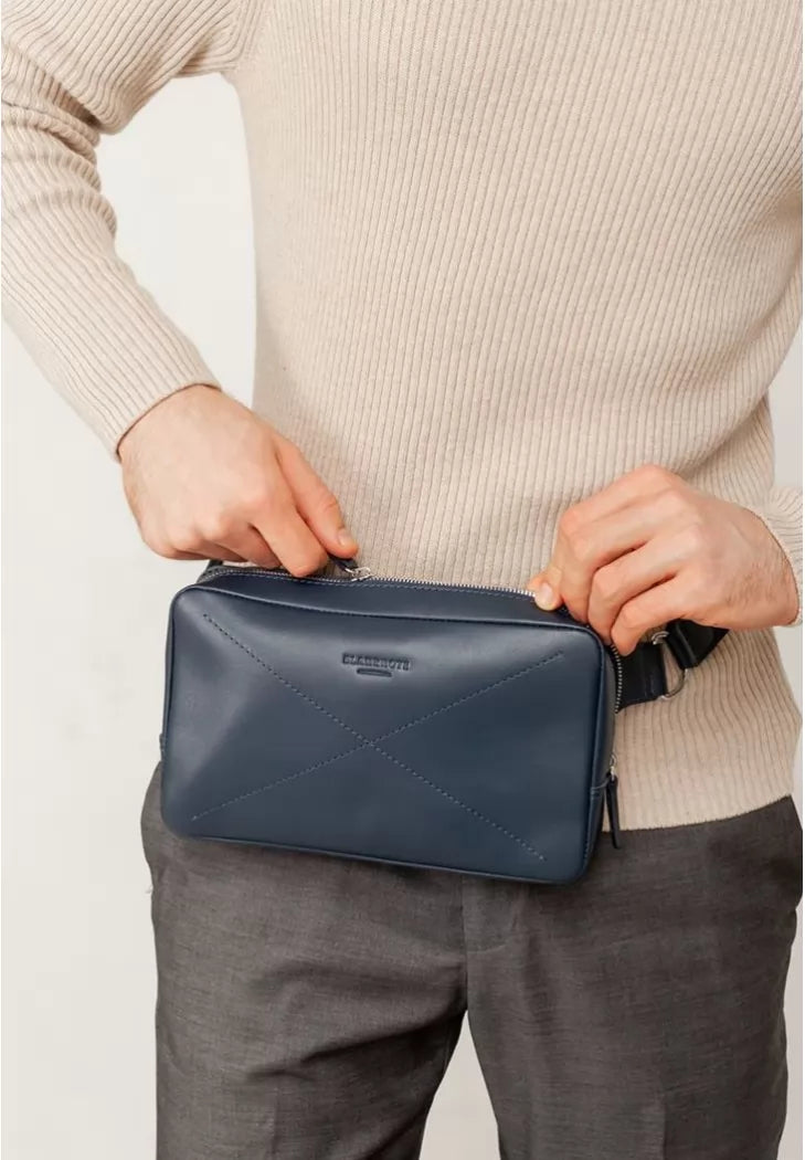 Leather waist bag Dropbag Maxi navy blue - BN-BAG-20-navy-blue