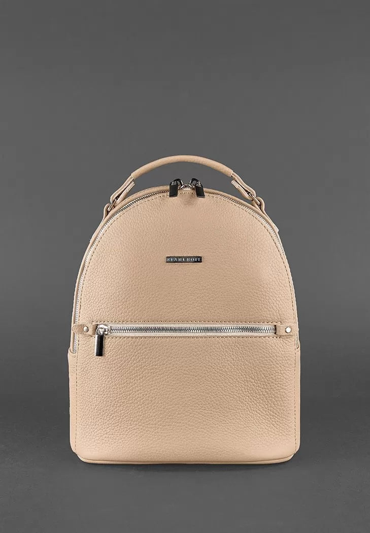 Leather women's mini backpack Kylie light beige - BN-BAG-22-crem-brule