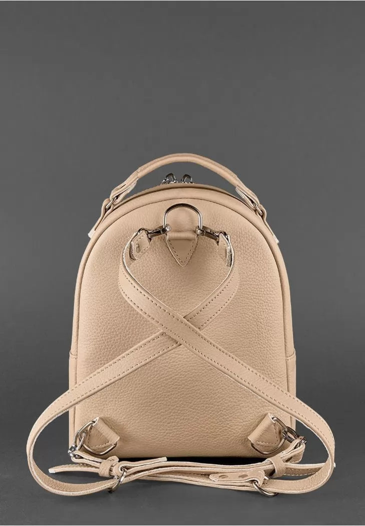 Leather women's mini backpack Kylie light beige - BN-BAG-22-crem-brule