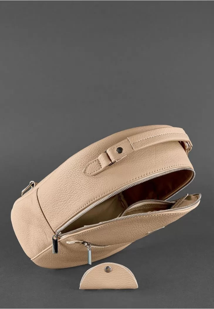 Leather women's mini backpack Kylie light beige - BN-BAG-22-crem-brule