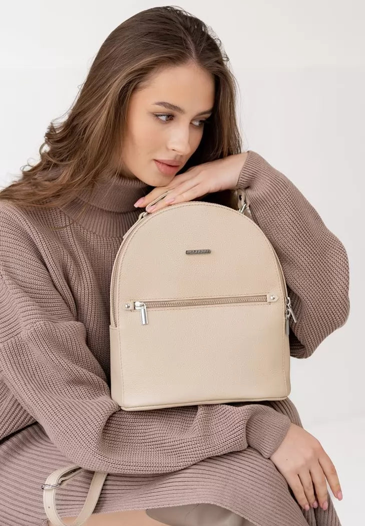 Leather women's mini backpack Kylie light beige - BN-BAG-22-crem-brule