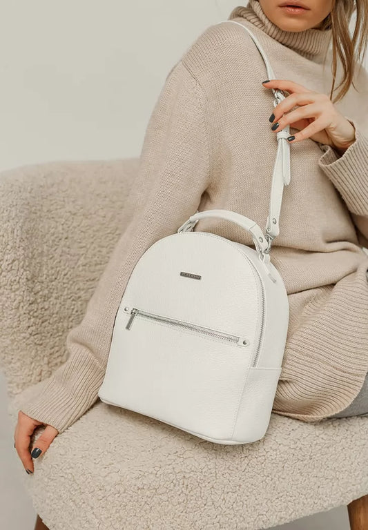 Leather women's mini backpack Kylie white - BN-BAG-22-white