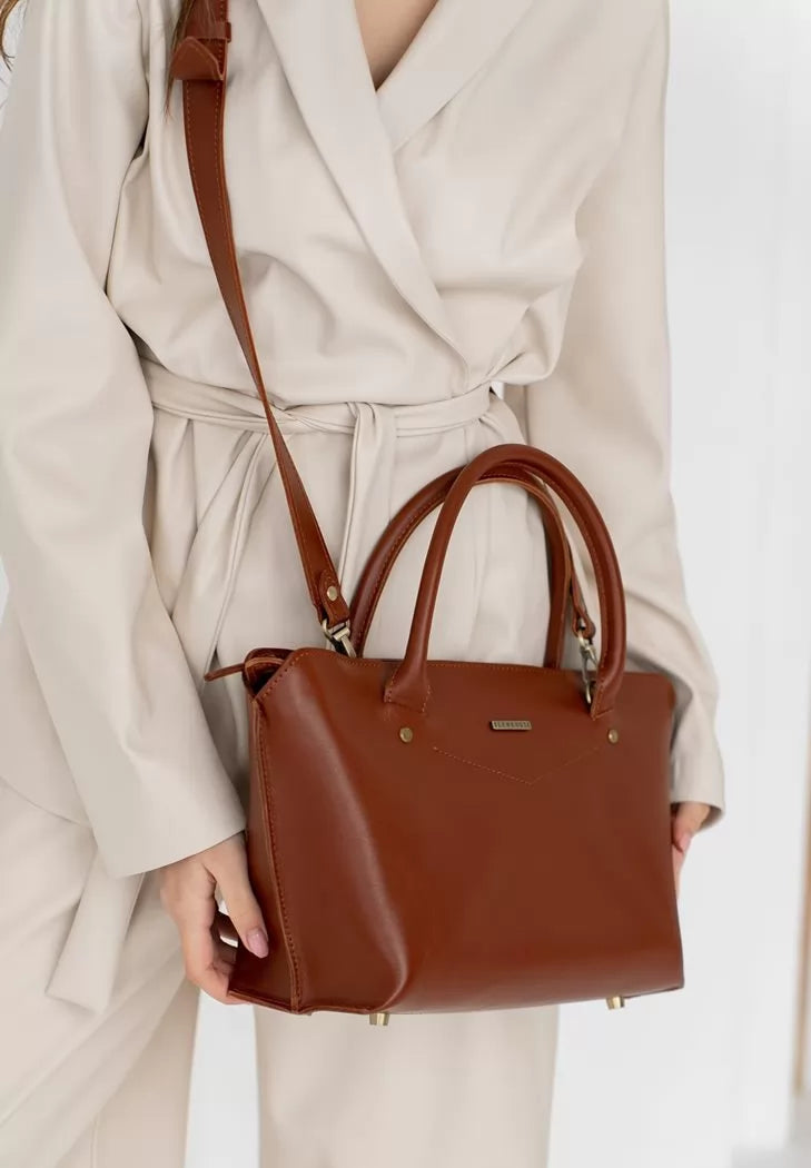 Women's leather Midi bag light brown - BN-BAG-24-k