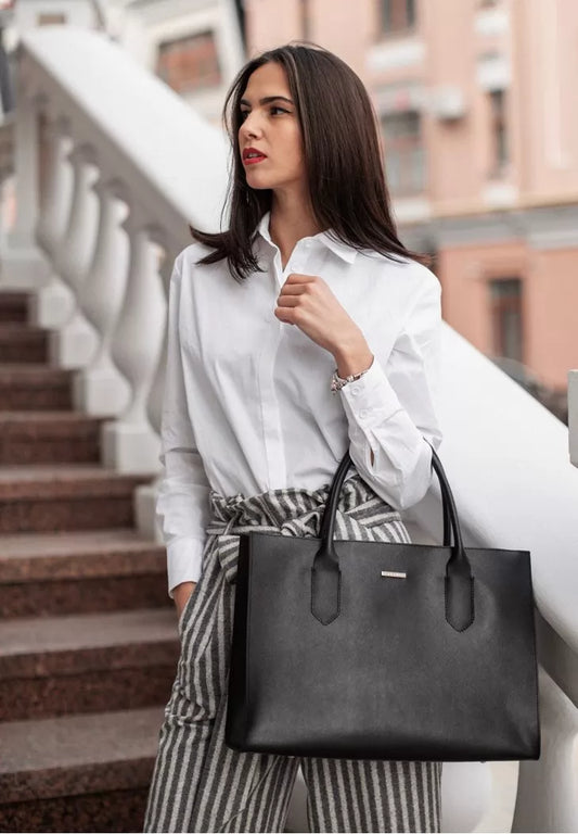 Leather women's shopper bag black Blackwood - BN-BAG-27-bw