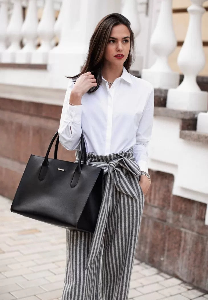 Leather women's shopper bag black Blackwood - BN-BAG-27-bw