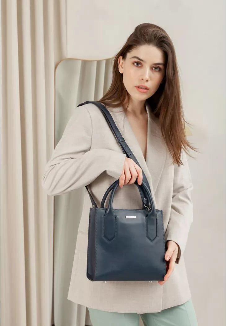 Leather women's crossbody bag navy blue - BN-BAG-28-navy-blue