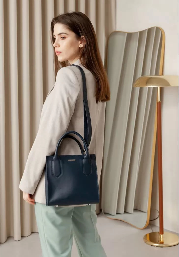 Leather women's crossbody bag navy blue - BN-BAG-28-navy-blue