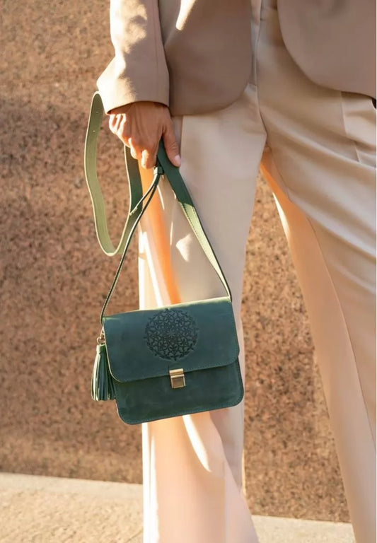 Leather women's boho bag Lilou green Crazy Horse - BN-BAG-3-iz-man