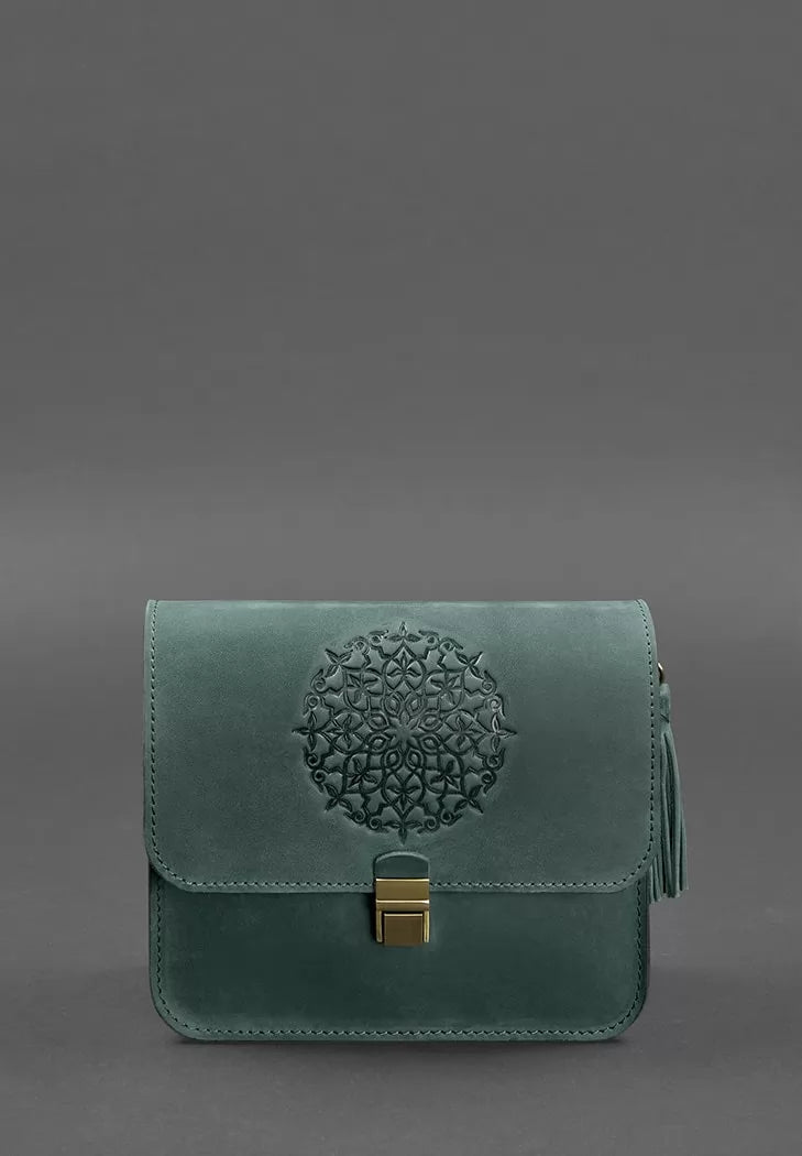 Leather women's boho bag Lilou green Crazy Horse - BN-BAG-3-iz-man