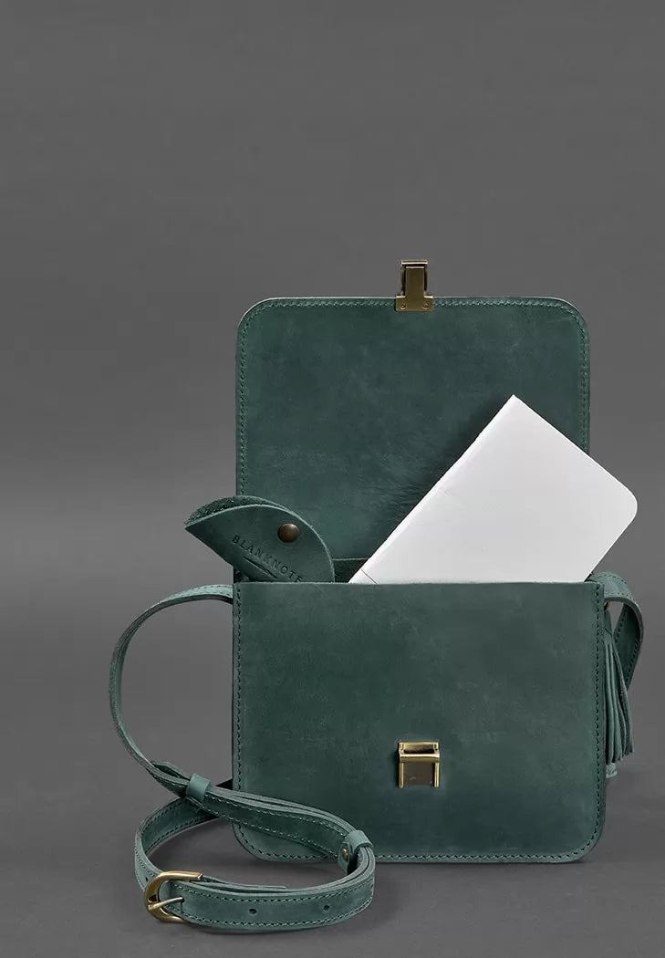 Leather women's boho bag Lilou green Crazy Horse - BN-BAG-3-iz-man